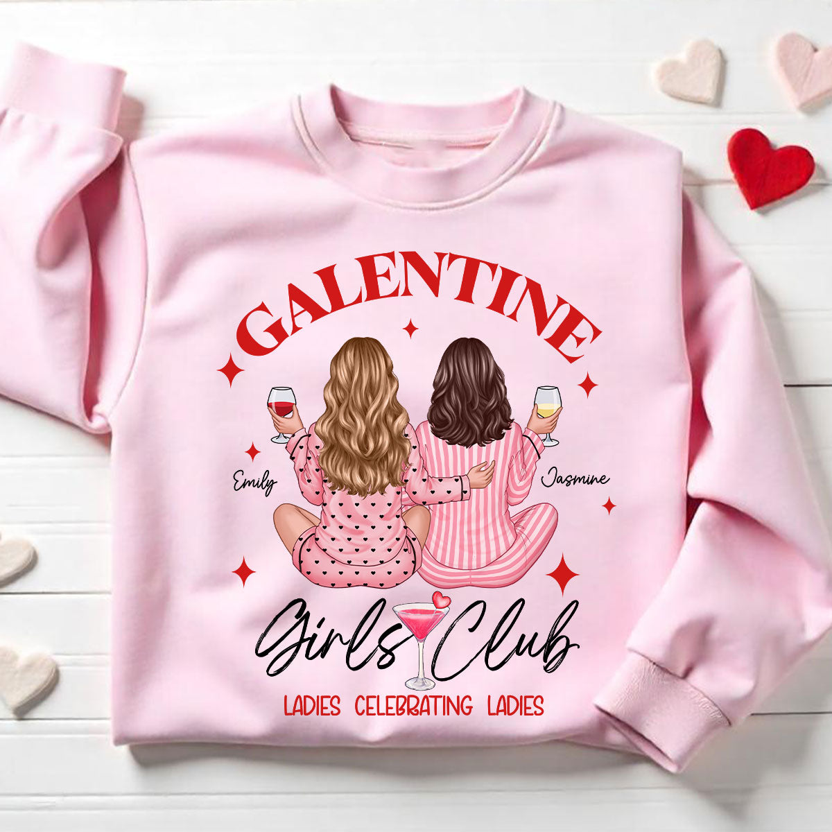 Galentine Girls Club Pajamas Girls Back View Personalized Shirt,  Shirt, Social Club, Besties Gift