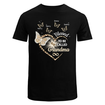 Heart Butterflies Grandma Leopard Personalized Shirt