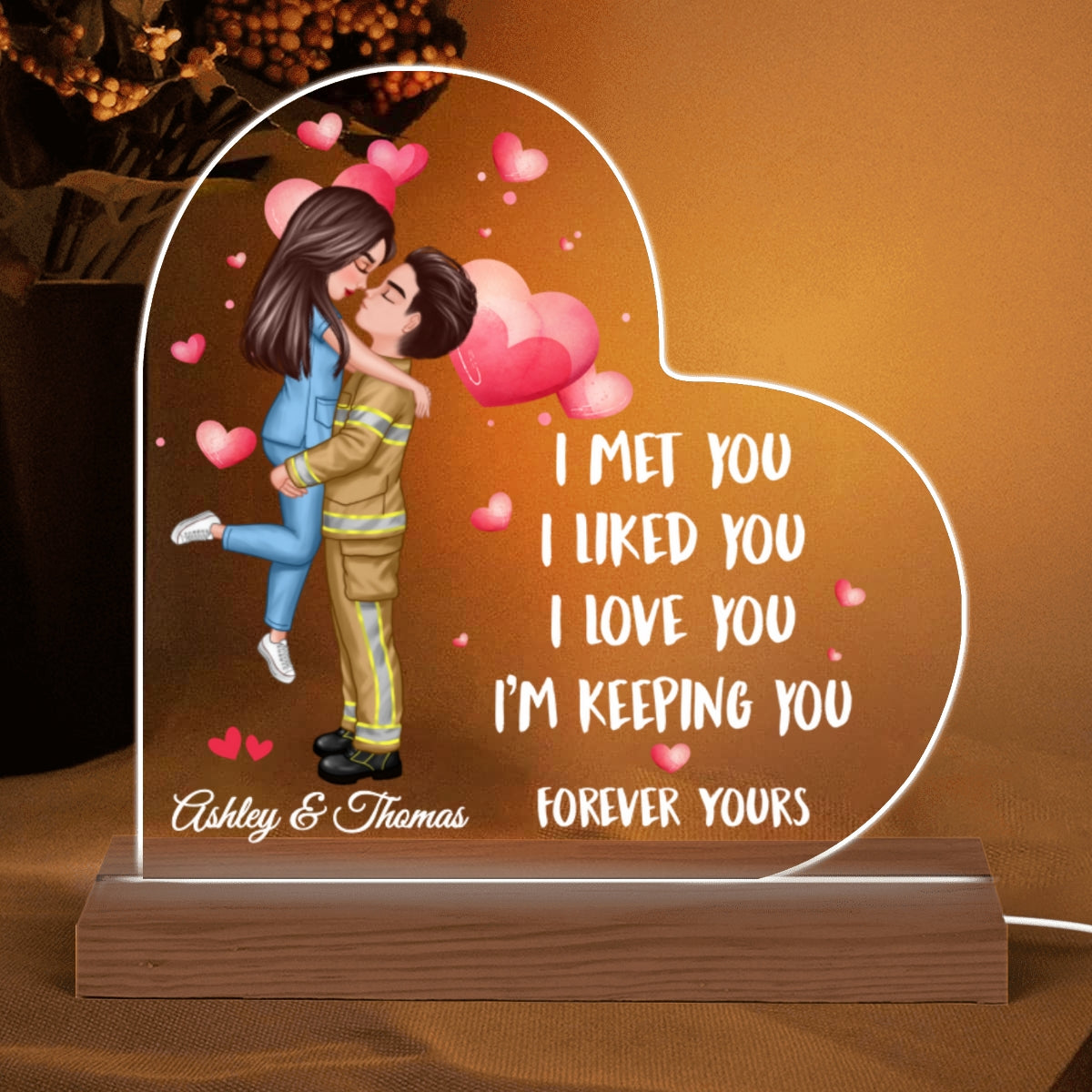 I Met You Couple Valentine‘s Day Gifts by Occupation Gift For Her Gift For Him Firefighter, Nurse, Police Officer Personalized Acrylic Plaque LED Night Light