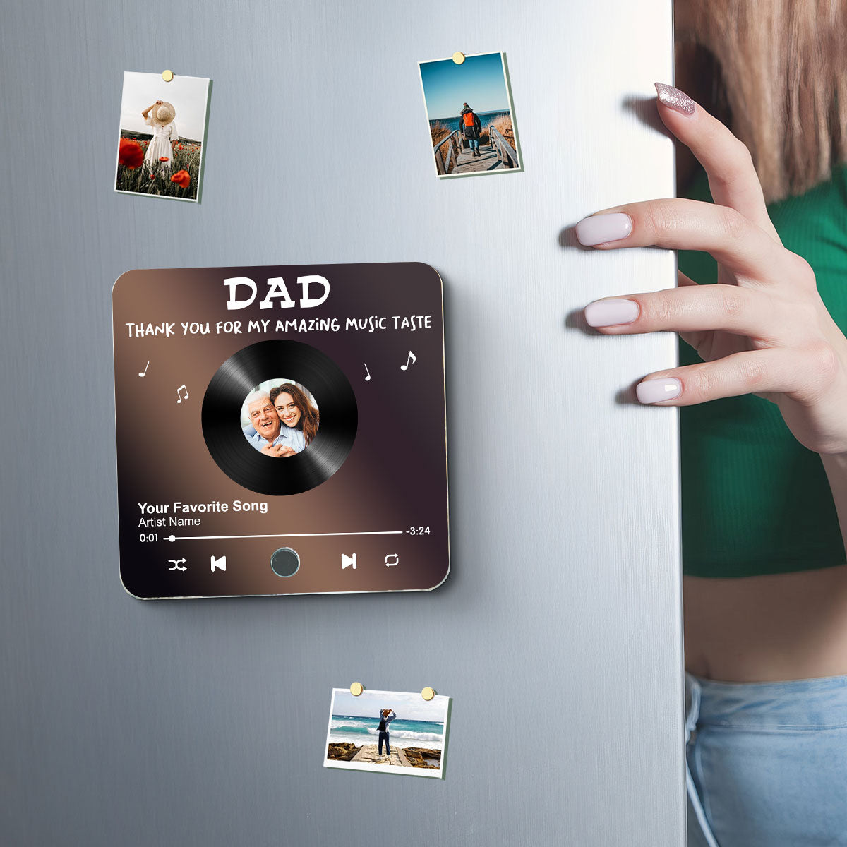 Dad Thank You For My Amazing Music Taste Upload Photo Favorite Song Personalized Music Fridge Magnet