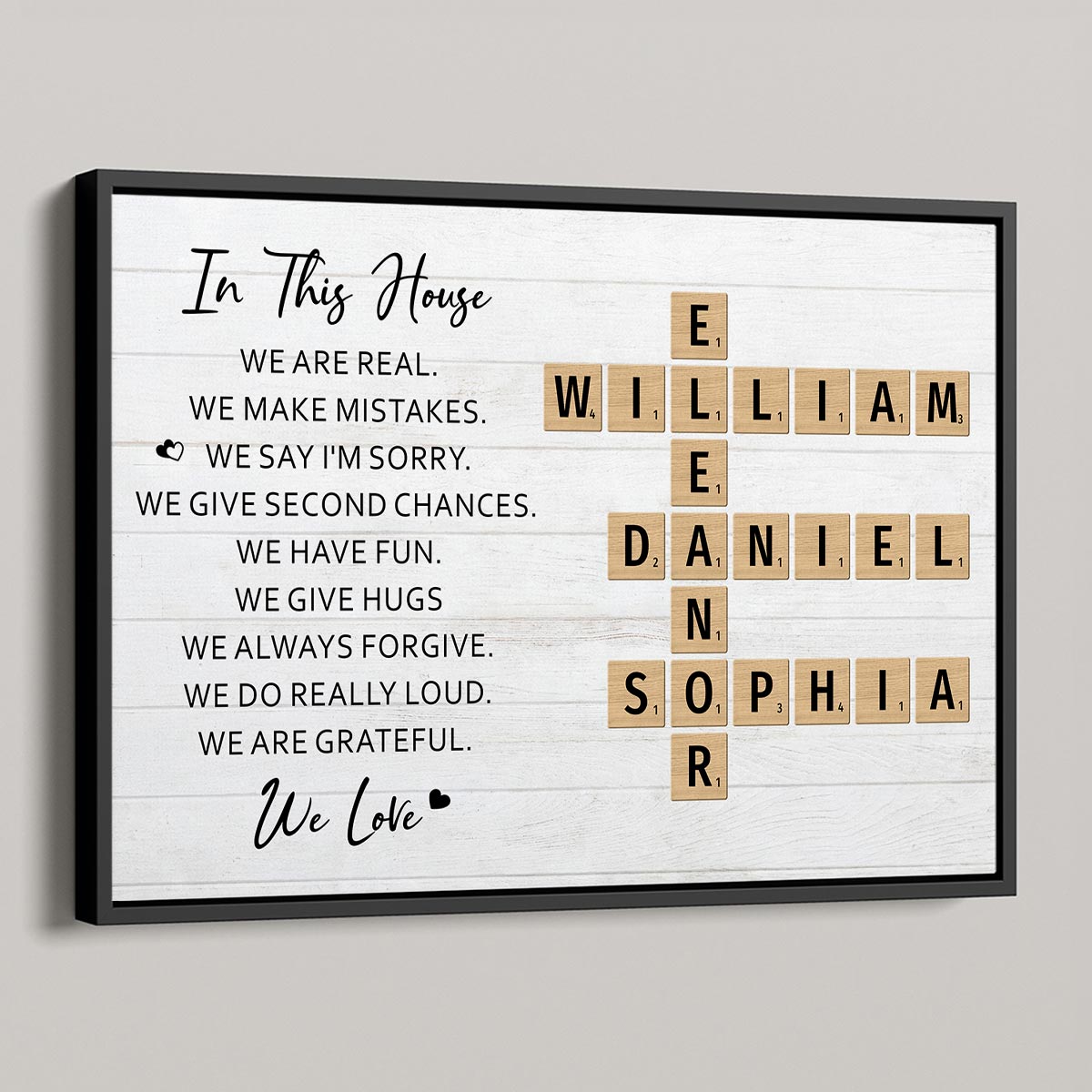 In This House We Love Crossword Puzzle Art Family Home Decor Personalized Poster