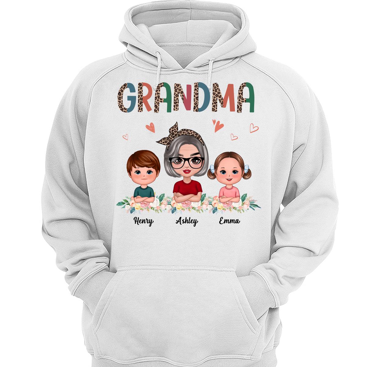 Colorful Half Leopard Doll Grandma Grandkids Floral Personalized Shirt