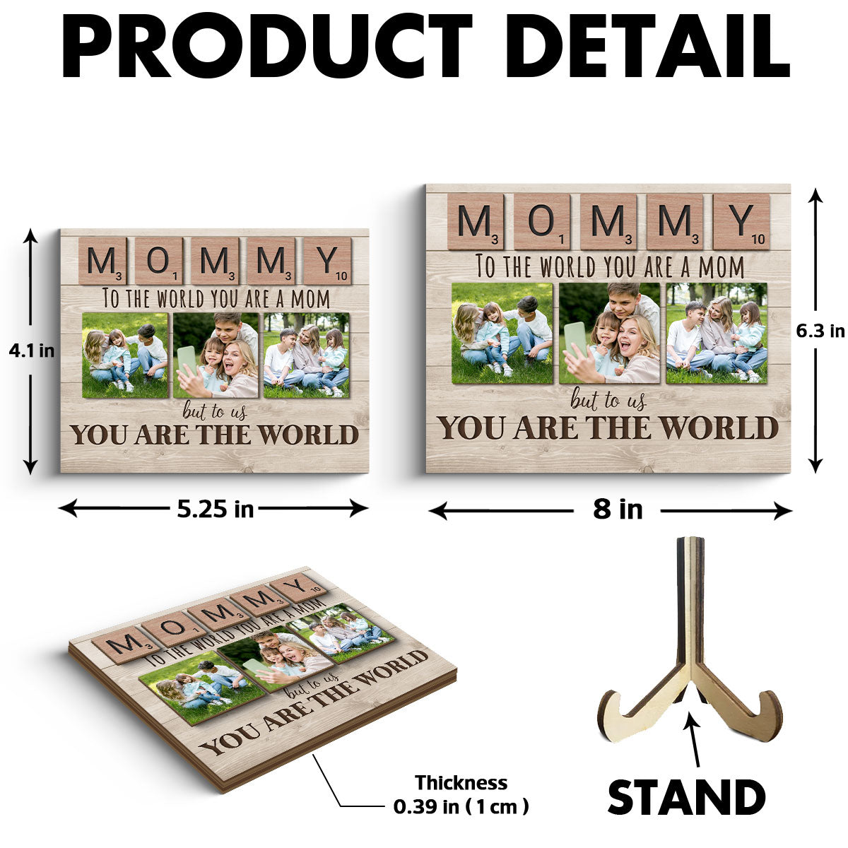 Mom To Me You Are The World Photo Insert Personalized 2-Layer Wooden Plaque