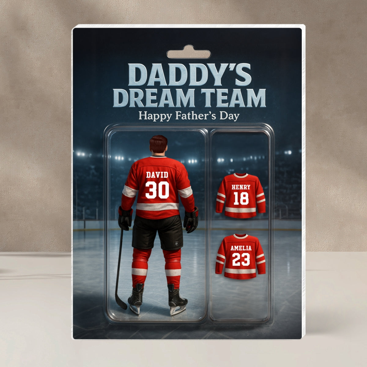 The Best Hockey Dad Ever With Kids' Names Custom Figure Personalized Acrylic Block Plaque, 2025 Father's Day Gift For Him, For Dad
