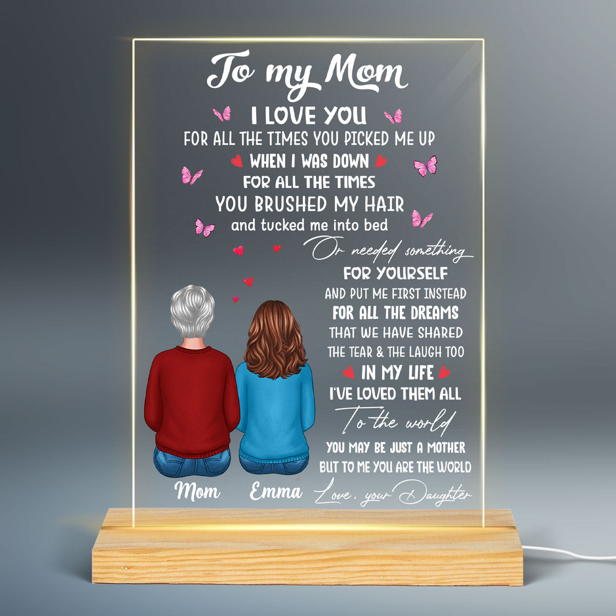 To My Mom From Daughter Mother‘s Day Personalized Rectangle Acrylic Plaque LED Night Light