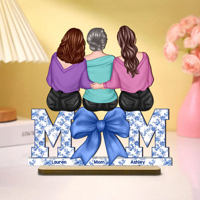 Mother Daughters Blue Floral Chinoiserie Personalized Standing Wooden Plaquer, Gift