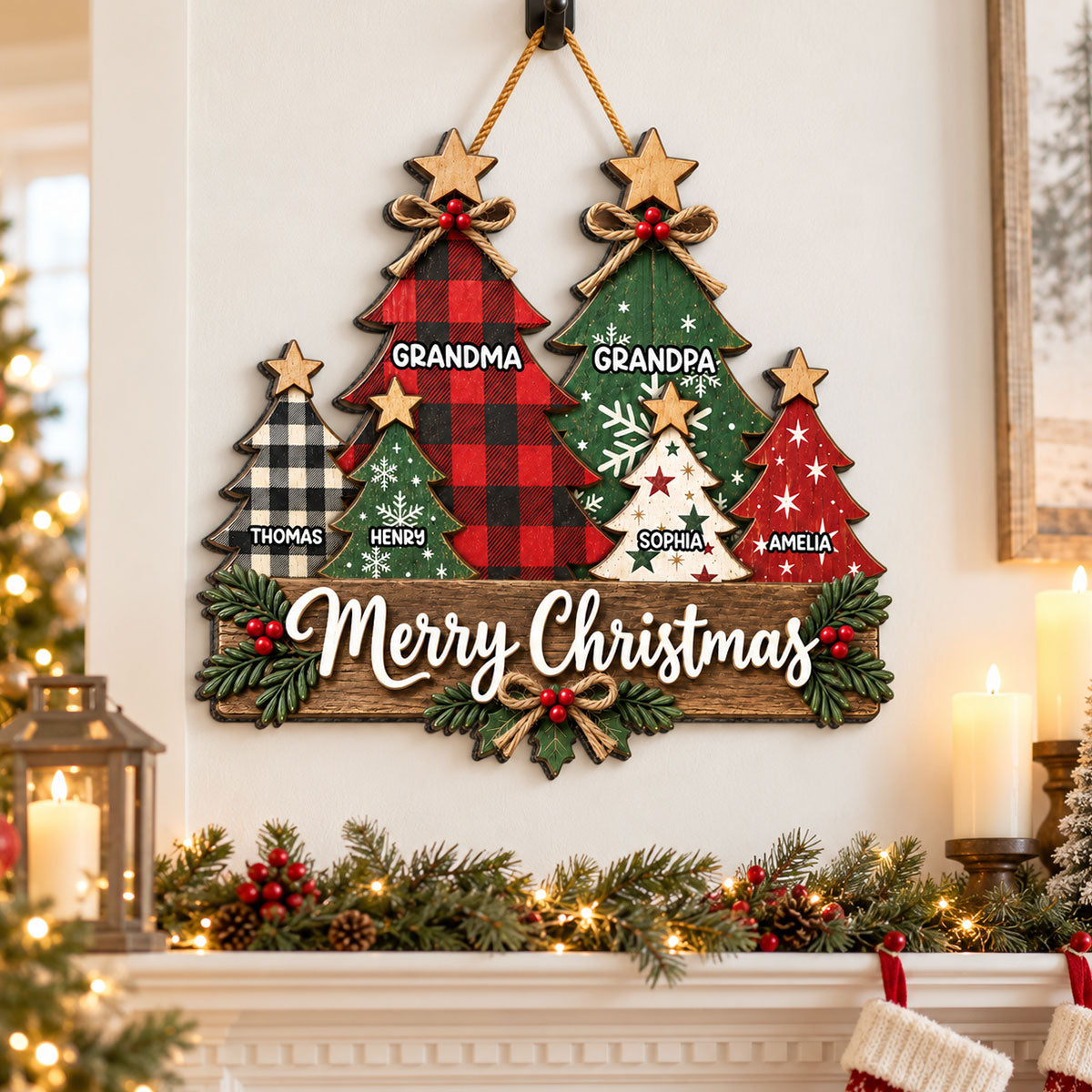Rustic Grandparents Grandkids Christmas Tree - Personalized Wood Sign - Christmas Decor For Grandma, Grandpa
