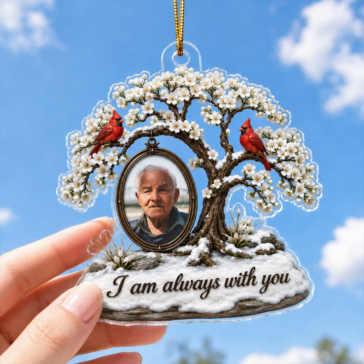 Cardinal Blossom Tree Custom Photo of Lost Loved One - Personalized Acrylic Ornament - Memorial Gift, Sympathy Gift