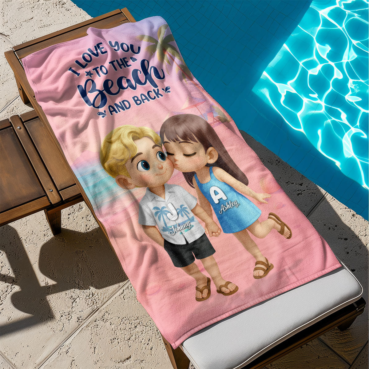 I Love You to the Beach and Back Personalized Beach Towel, Couple Summer Trip Towel