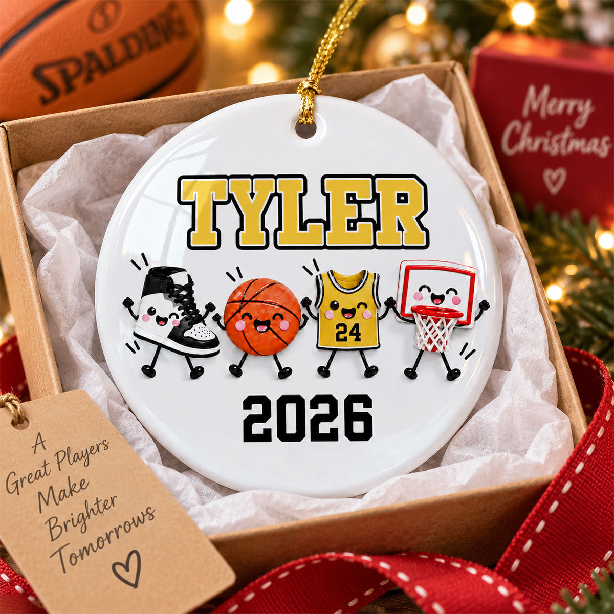Basketball Things 2D Flat - Personalized Ceramic Ornament – Custom Name Basketball Christmas Keepsake Gift for Player, Son, Daughter, Teen