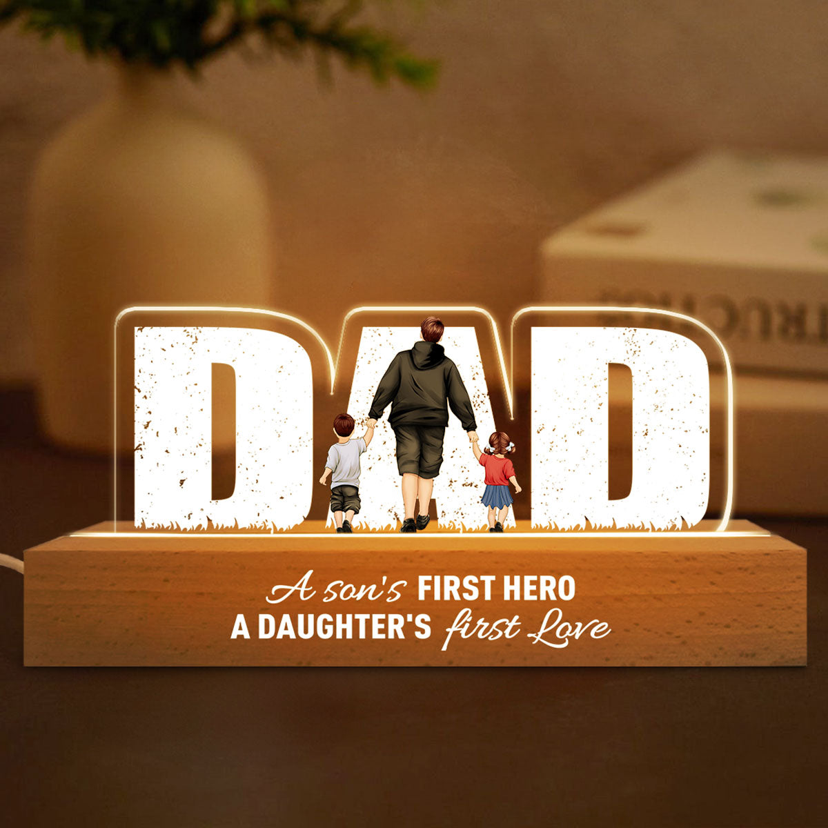 Father's Day Glow - Custom LED Night Light for Dad, A Son's Hero, A Daughter's Love