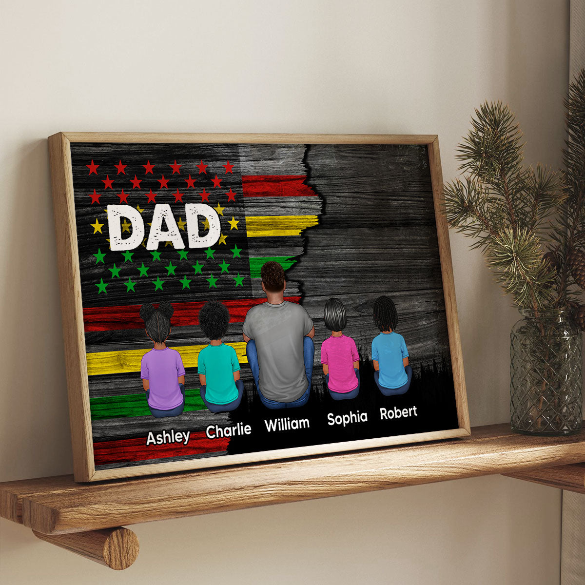 Juneteenth African American Flag Dad And Kids Personalized Poster, Gift For Dad