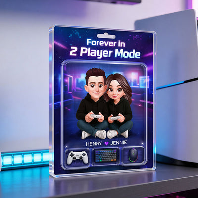 Forever In 2 Player Mode Gaming Couple - Personalized Acrylic Block Plaque - Heartfelt Valentine, Anniversary Gift For Gamers, For Him, For Her