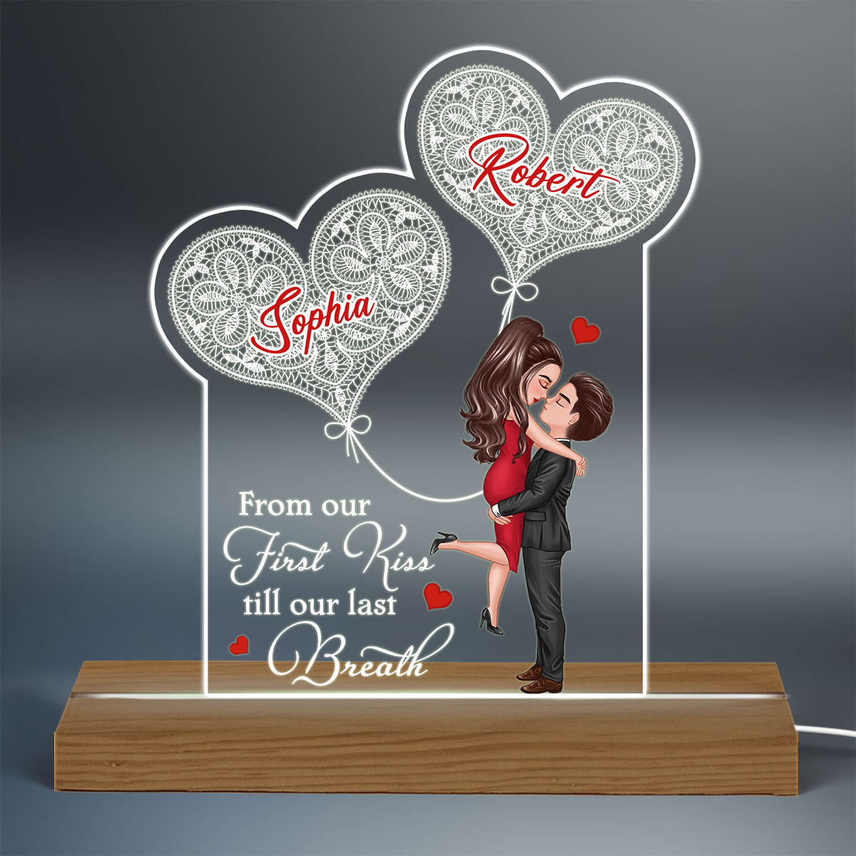 Lace Heart Couple Personalized Custom Shape LED Night Light