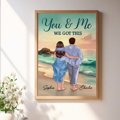 Back View Couple Embracing & Walking On The Beach Personalized Poster, Heartfelt Gift For Couple, For Him, For Her, Boyfriend, Girlfriend, Husband, Wife