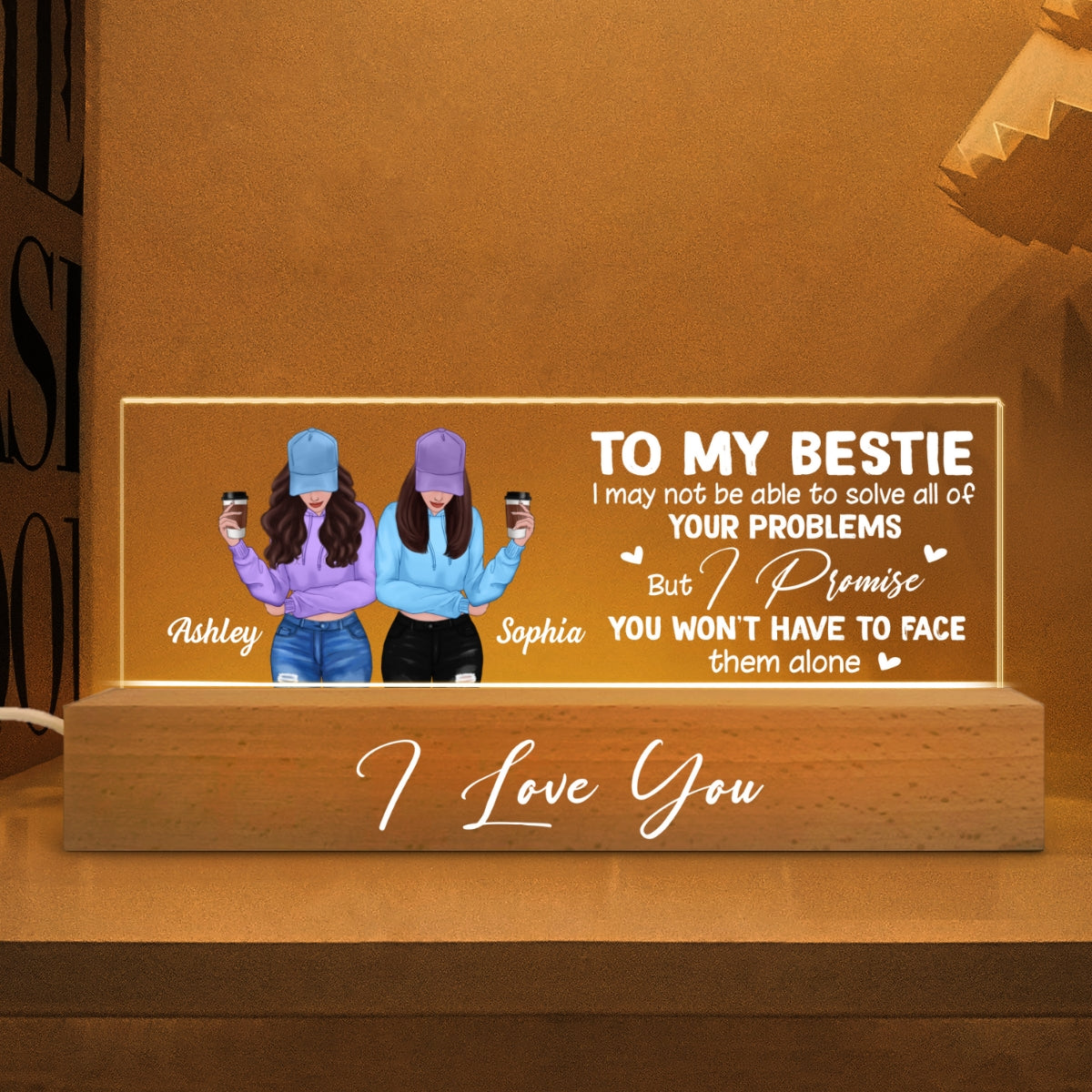 To My Bestie Gift For Best Friends Personalized Acrylic Block LED Night Light