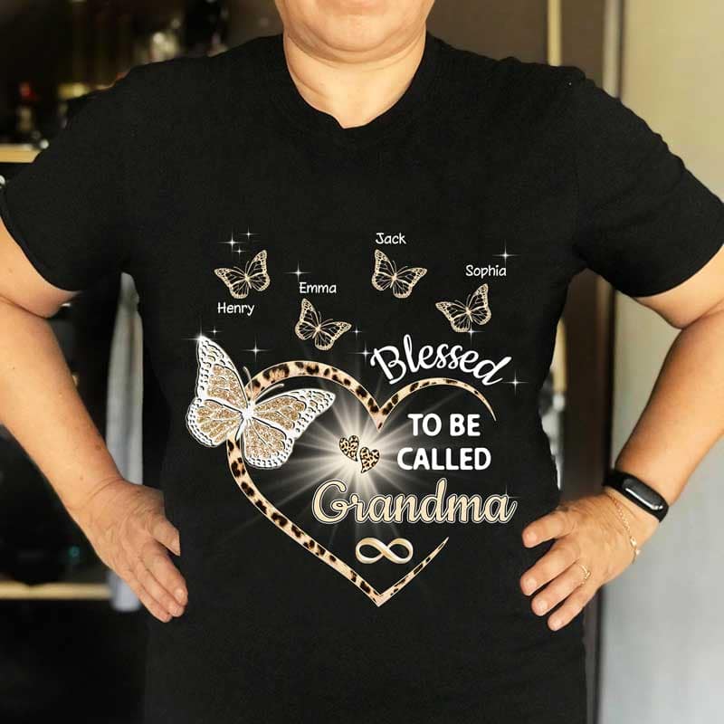 Heart Butterflies Grandma Leopard Personalized Shirt