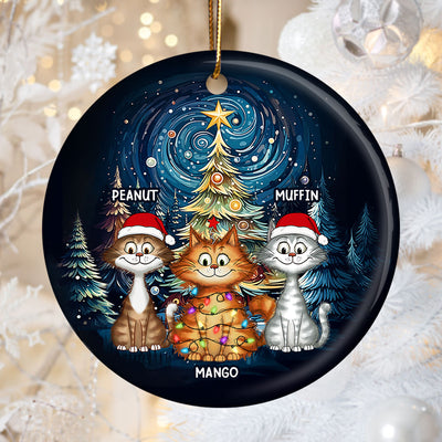 Christmas Magical Quirky Cat Ceramic Ornament, Personalized Whimsical Christmas Tree Quirky Cat Ornament, Unique Christmas Decor For Cat Lovers