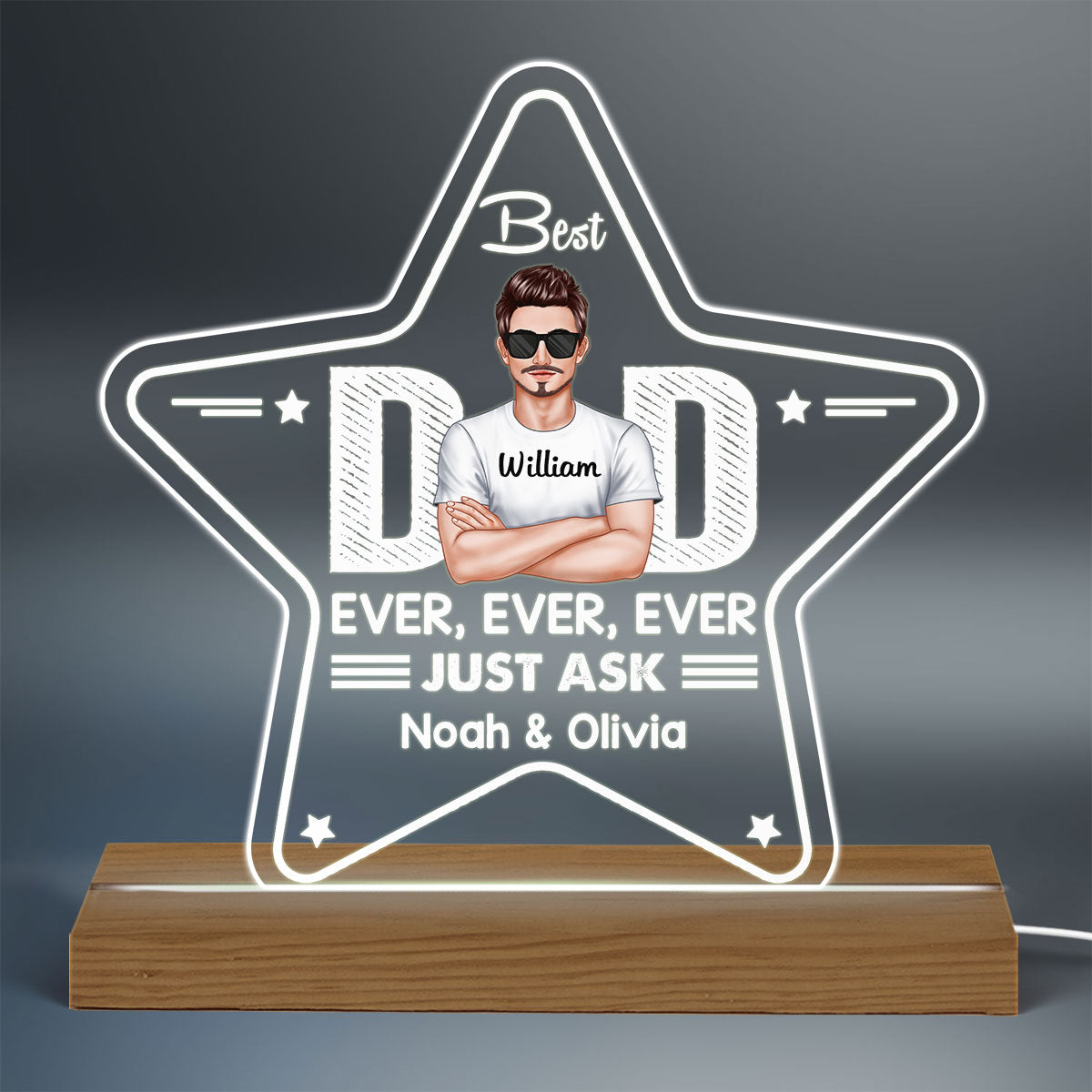 Best Dad Ever Star Shape Personalized Warm Acrylic Custom Shape LED Night Light