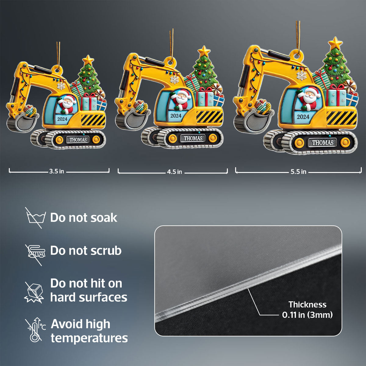 Personalized Christmas Excavator Construction Ornament | Gift For Boy, Son, Grandson