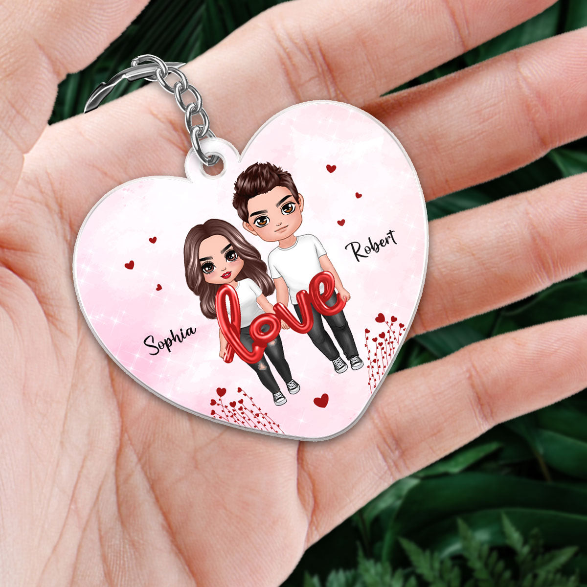 Doll Couple Heart Balloon Calendar Personalized Acrylic Keychain