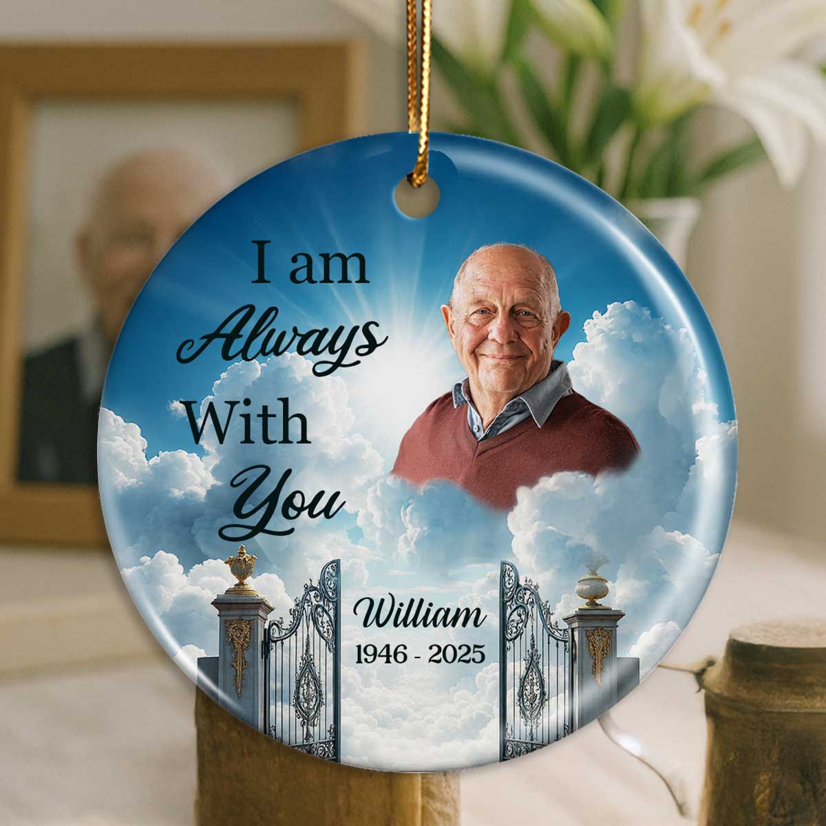 Golden Gate to Heaven Memorial Personalized Ceramic Ornament, Sympathy Remembrance Keepsake