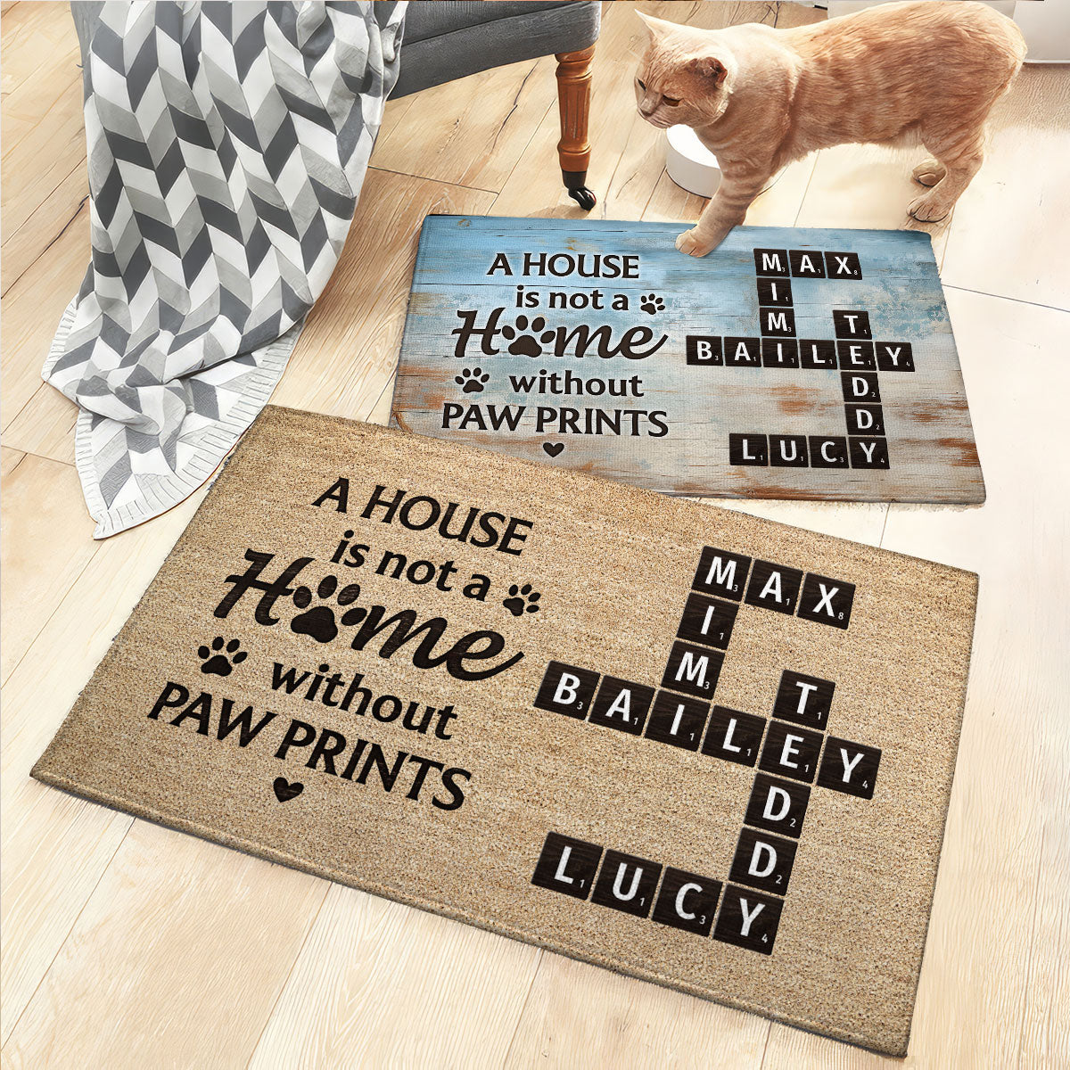 Home With Paw Prints Pet Crossword Puzzle Art Personalized Doormat, Gift for Pet Lover