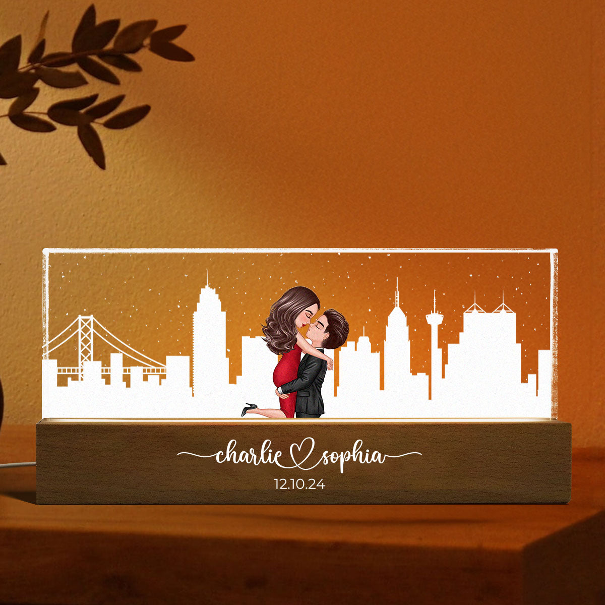 Personalized Skyline LED Night Light Anniversary Gift, Engagement Gift, Bridal Shower Gift for Couple, Best Friends