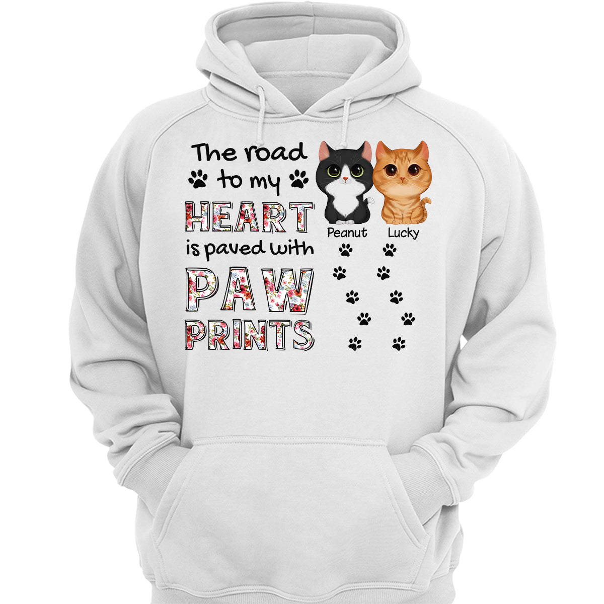 The Road To My Heart Is Paved With Paw Prints Watercolor Cute Cat Face Cat Mom Personalized Shirt