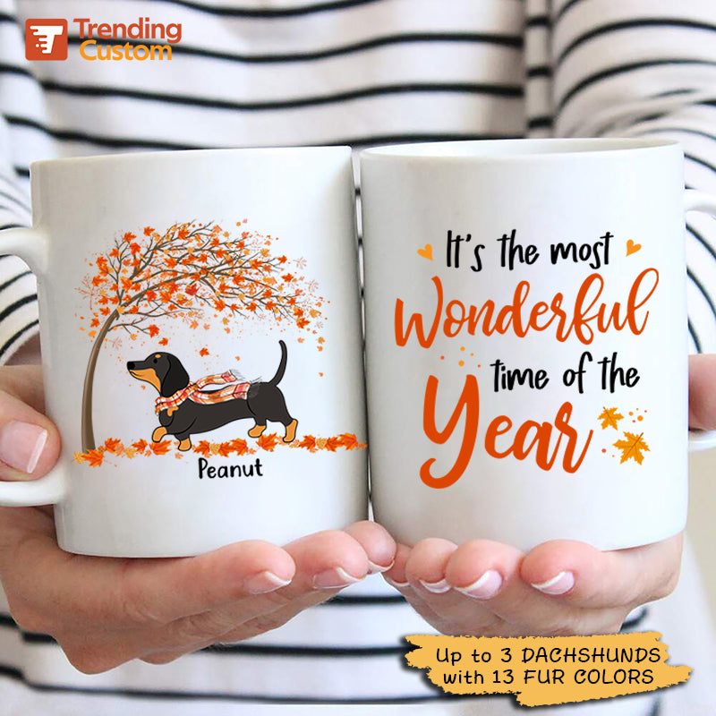 Fall Season Girl Loves Her Dachshund Personalized AOP Mug