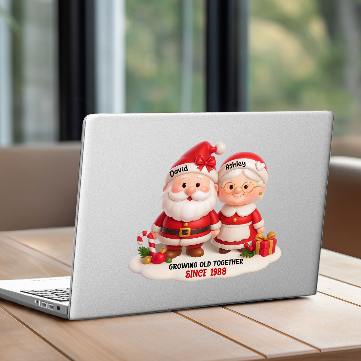 Santa Couple Growing Old Together Personalized Fridge Decal, Anniversary, Christmas Gift for him, Gift for her
