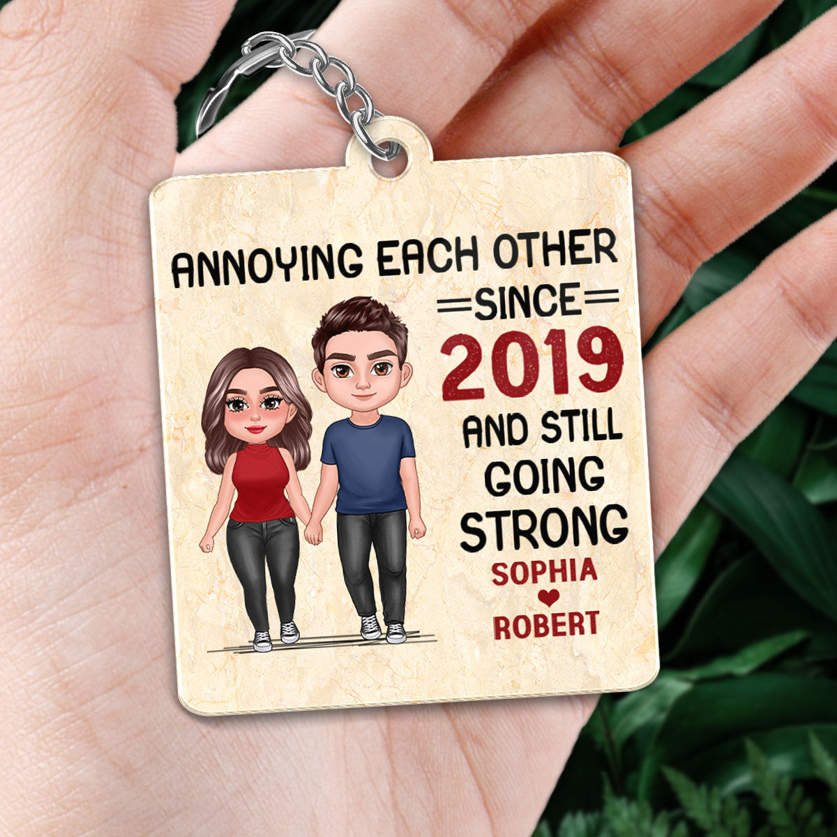 Annoying Each Other Standing Couple Personalized Favorite Song QR Code Personalized Acrylic Keychain