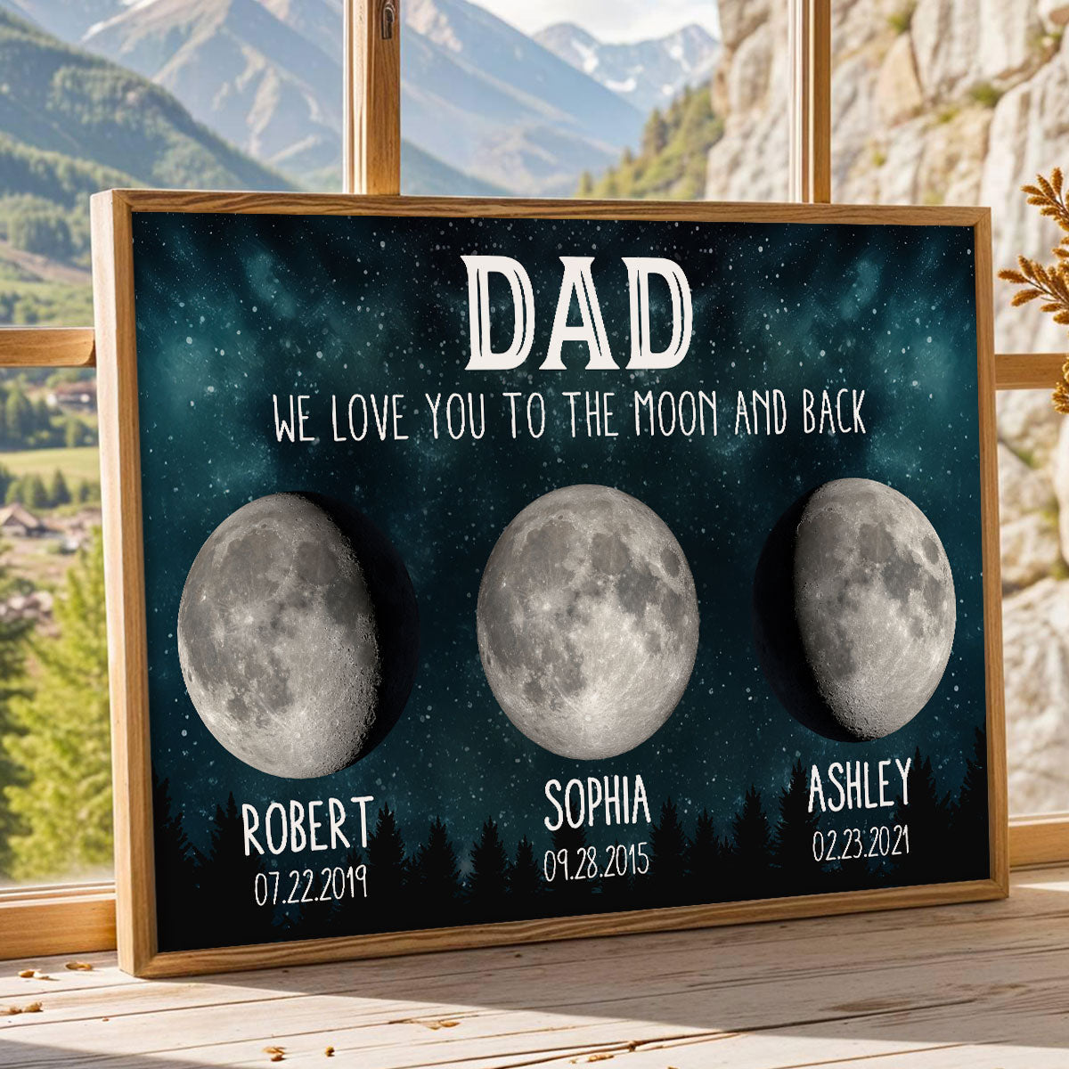Dad We Love You To The Moon And Back Custom Birth Moon Phase Personalized Poster, Father's Day Gift, Birthday Gift For Dad, Husband