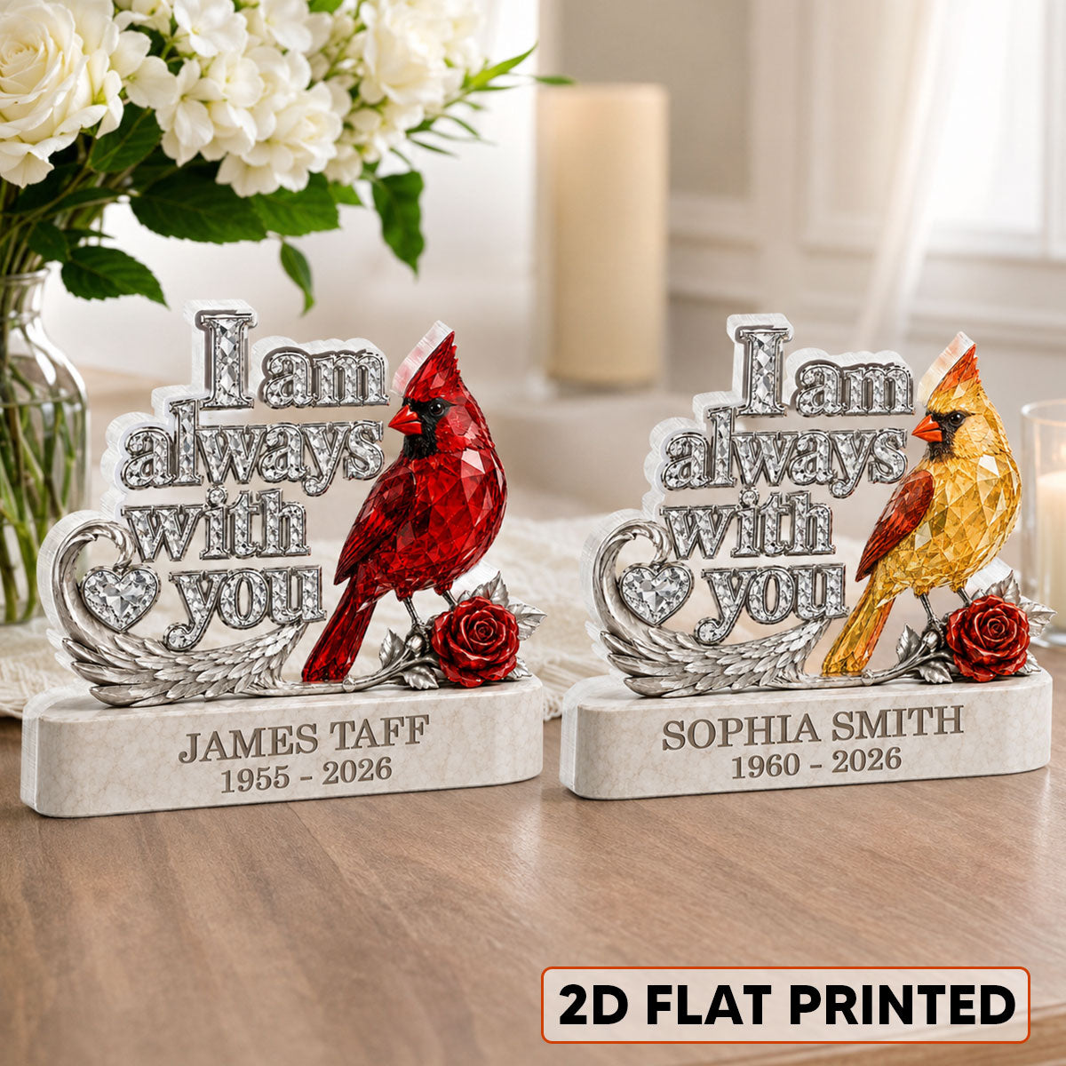 I Am Always With You Cardinal Memorial - Personalized Acrylic Block Plaque - Memorial Gift, Sympathy Gift