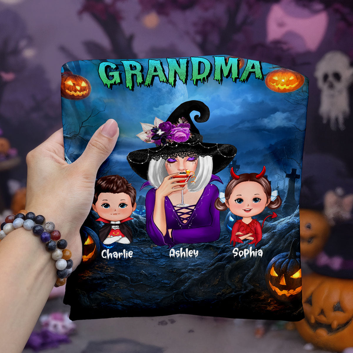 Cool Grandma Witch & Kids In Halloween Night Personalized Shirt, Halloween Costume for Grandma