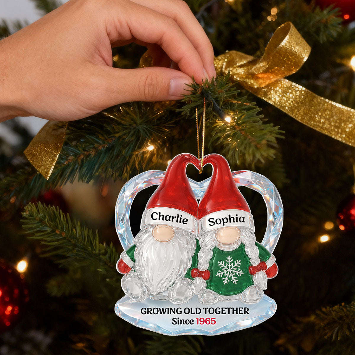 Christmas Gnomes Couple 3D Crystal Effect - Personalized Acrylic Ornament