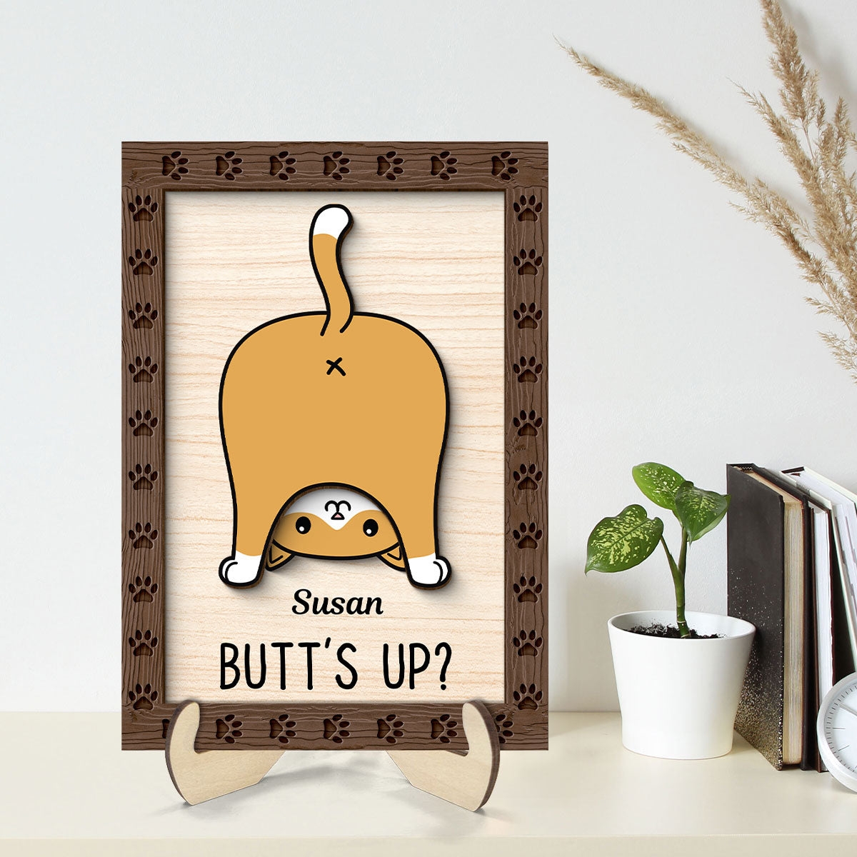 Funny Cat Butt Personalized 2-layer Wooden Plaque