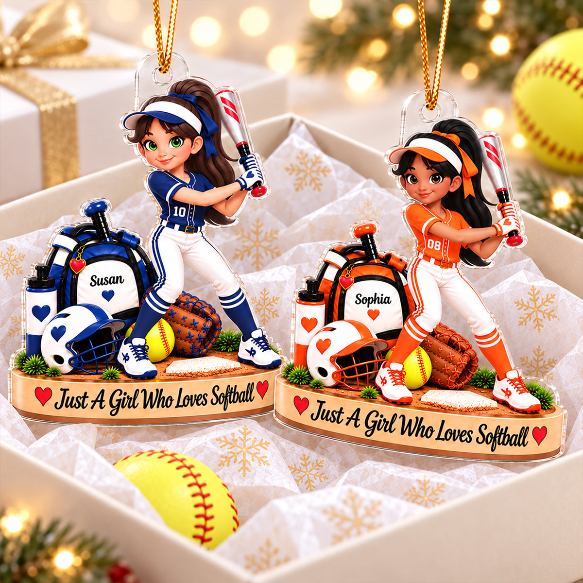 Just a Girl Who Loves Baseball Softball - Personalized Acrylic Ornament - Christmas Gift for Daughter, Granddaughter, Niece