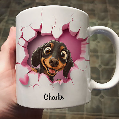 Cute Cartoon Peeking Dog Personalized 3D Effect Mug, Gift for Dog Mom, Dog Dad