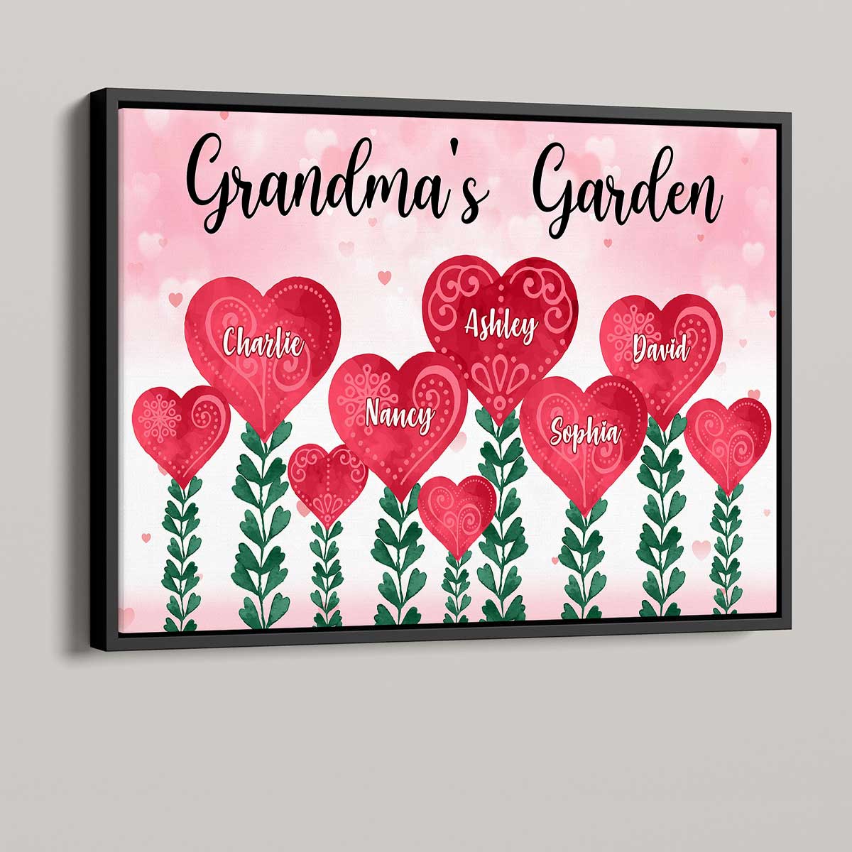 Grandma Garden Hearts Personalized Horizontal Poster