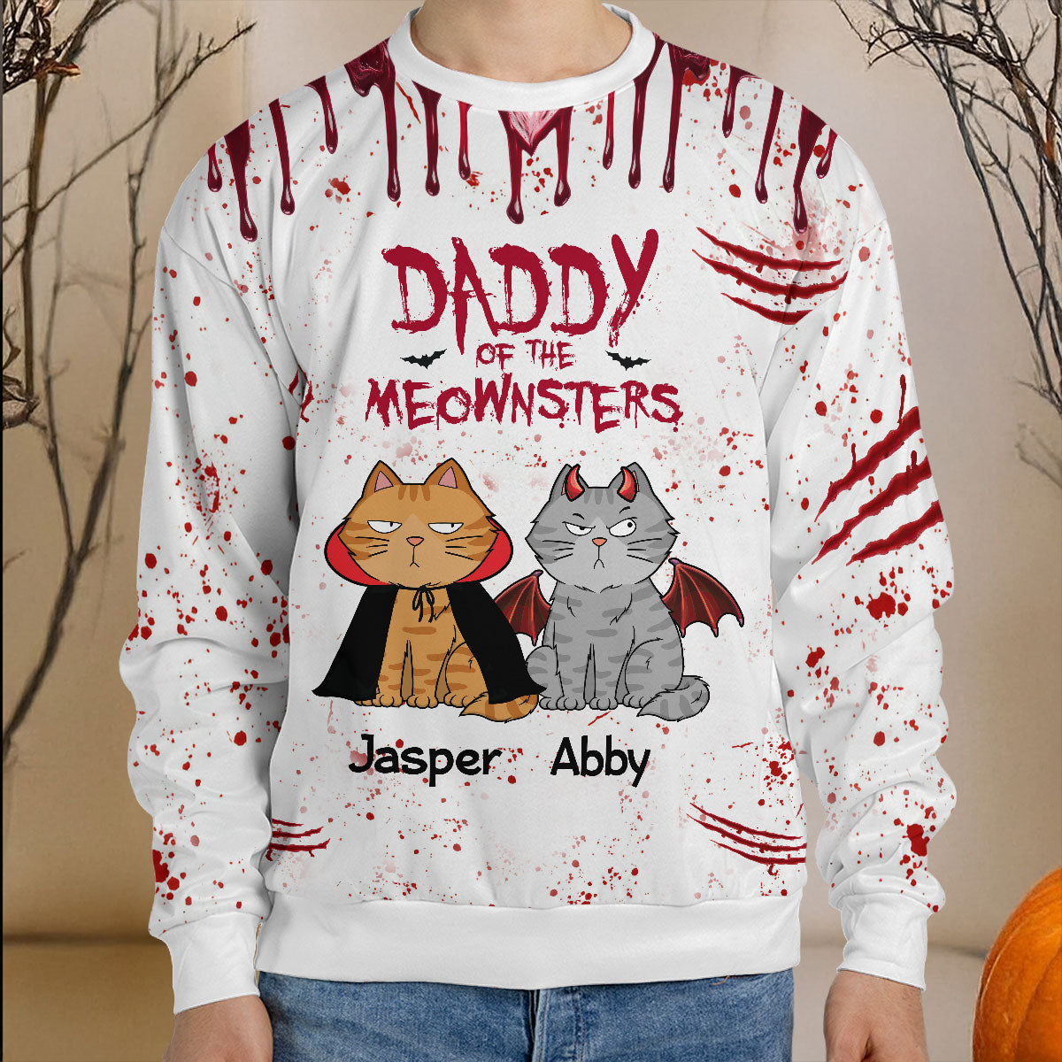 Halloween Mommy Daddy Of The Monsters Cats Personalized 3D Sweatshirt