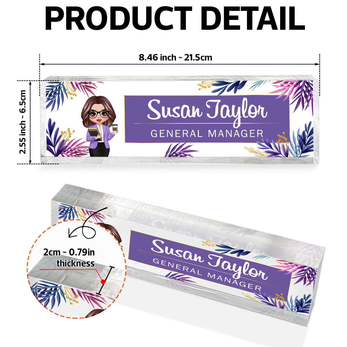 Tropical Woman Personalized Acrylic Desk Name Plate, Office Desk Decor, Gift For Colleagues, Coworkers, Boss
