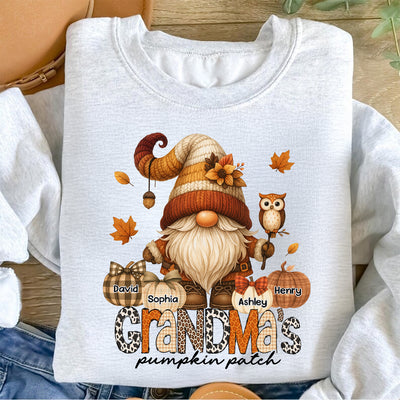 Grandma's Pumpkin Patch Cute Fall Gnome Personalized Sweatshirt, Cozy Fall Shirt for Grandma, Mom