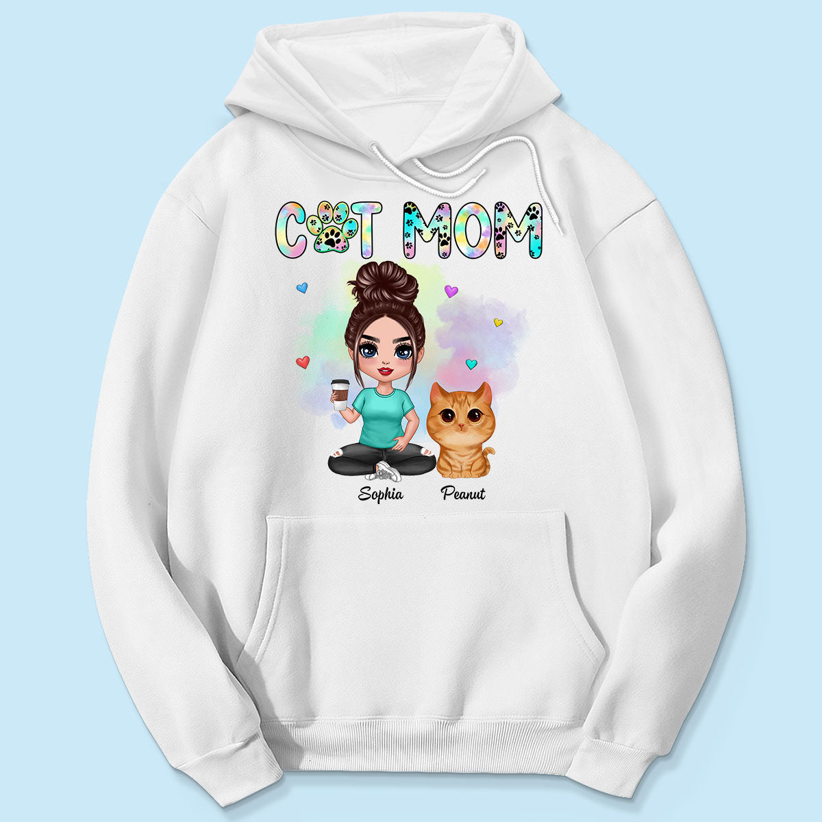 Pastel Paw Patterns Cat Mom Watercolor Cute Cats Personalized Shirt