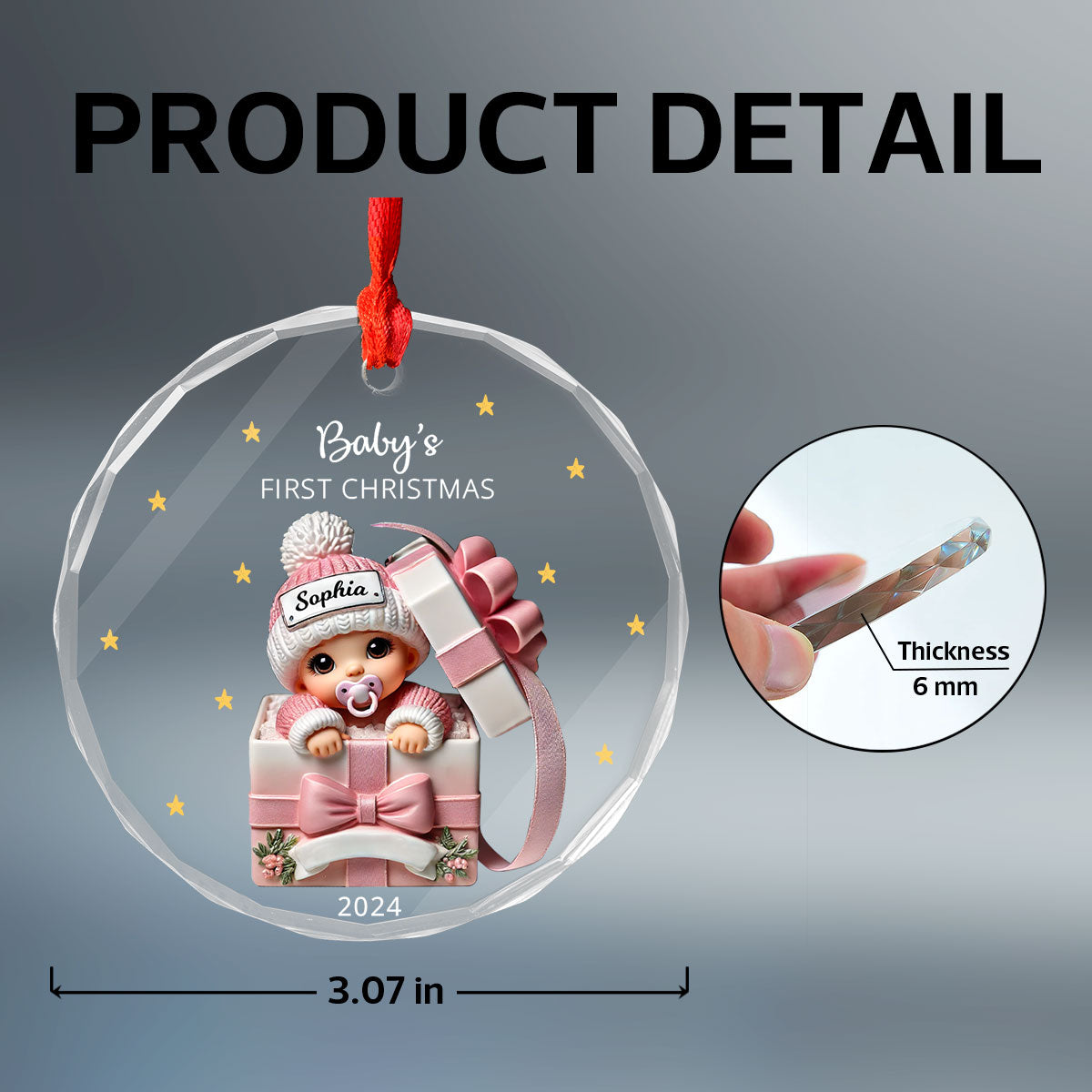 Baby Inside Gift Box Personalized Glass Ornament, Baby First Christmas Keepsake