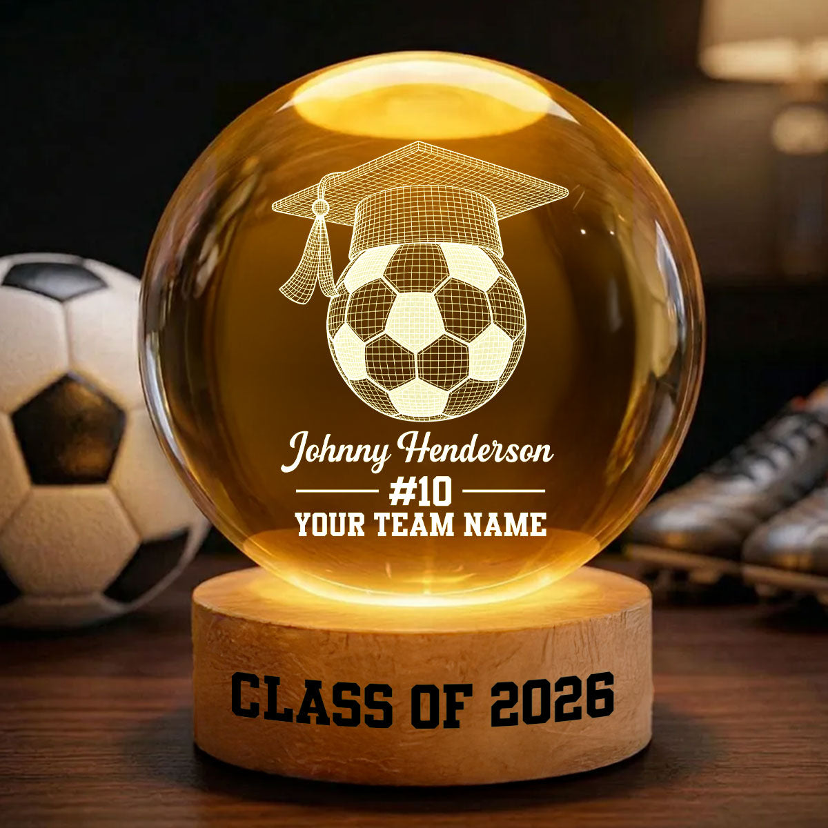 Trending Soccer Senior - Personalized Crystal Ball LED Night Light - Christmas Graduation Gift For Boy Girl Grandkids Senior