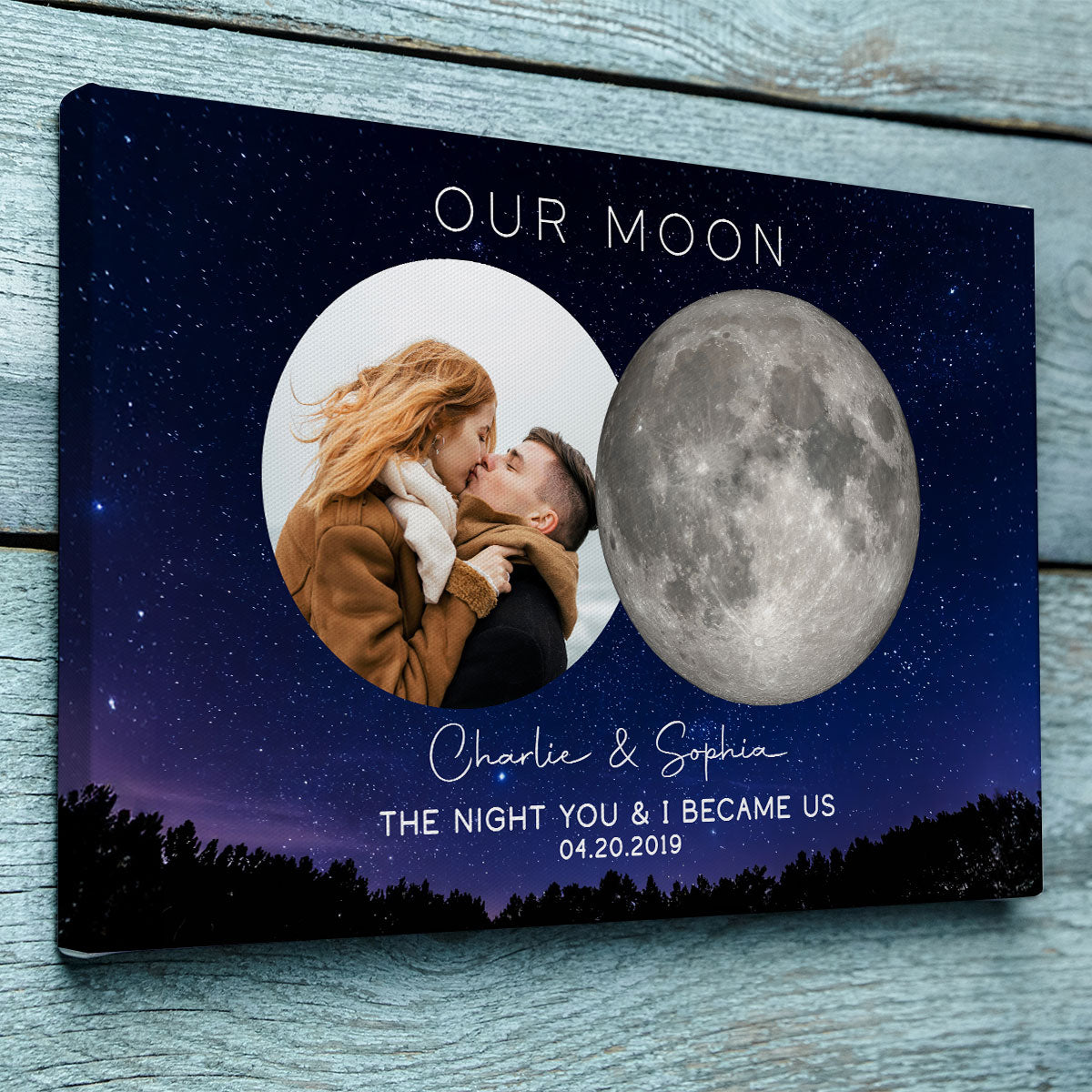 Our Moon Couple Custom Photo Moon Phase Art Anniversary Gift For Him, Gift For Her Wedding Gift Personalized Canvas