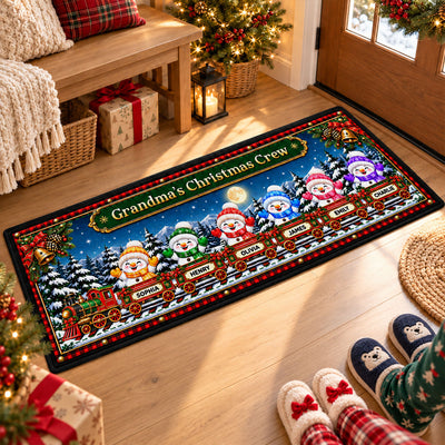 Trending Grandma's Christmas Crew - Personalized Runner Rug - Christmas Gift for Her, Custom Holiday Hallway Carpet