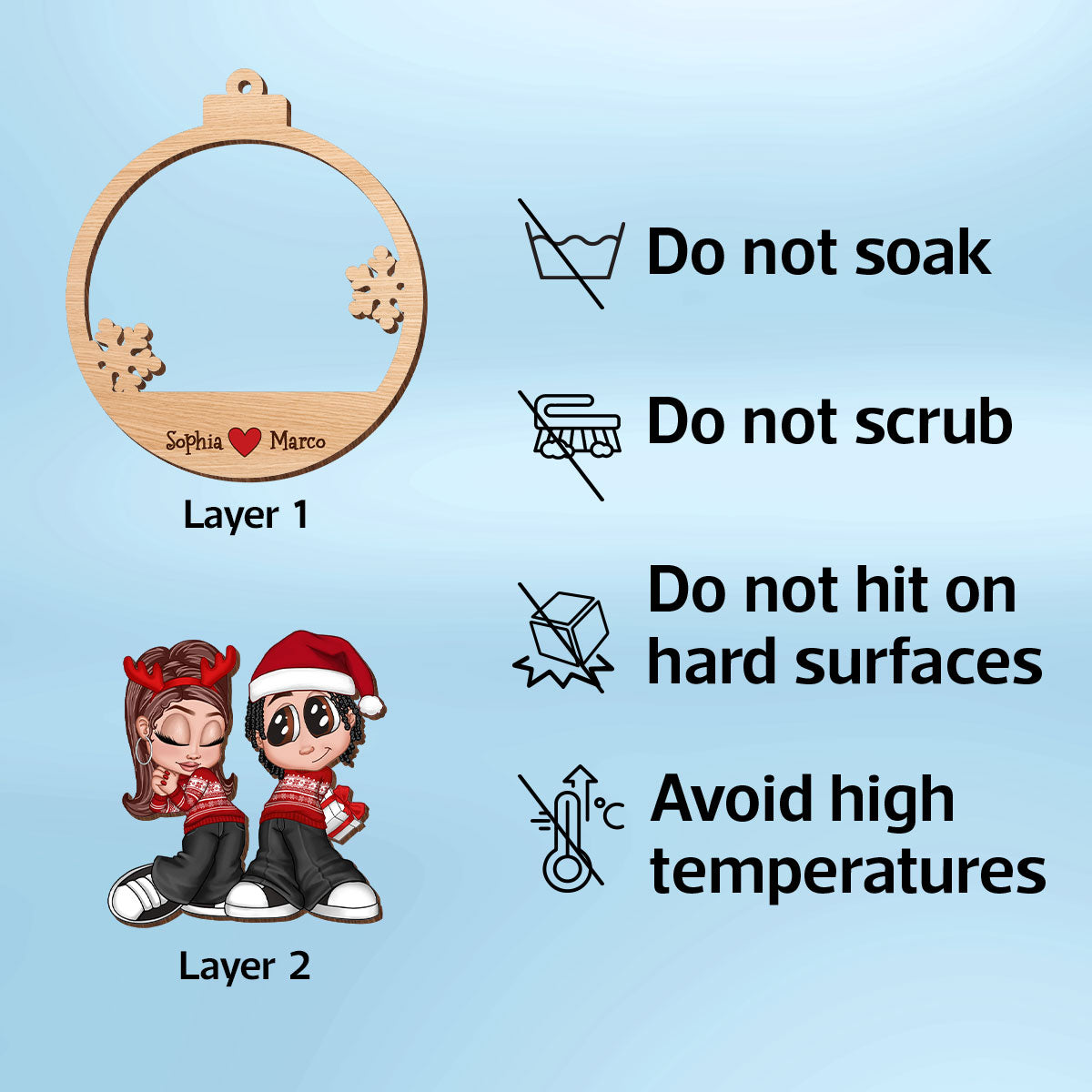 Christmas Y2K Couple Personalized 2-Layer Wooden Ornament