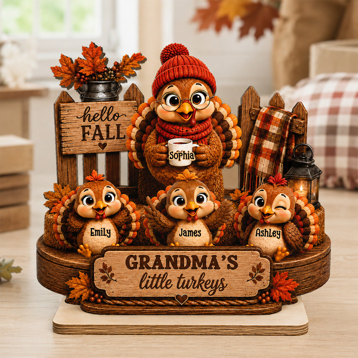 Grandma's Little Turkeys 2D Flat - Personalized Wooden Plaque – Thanksgiving Gift For Grandma